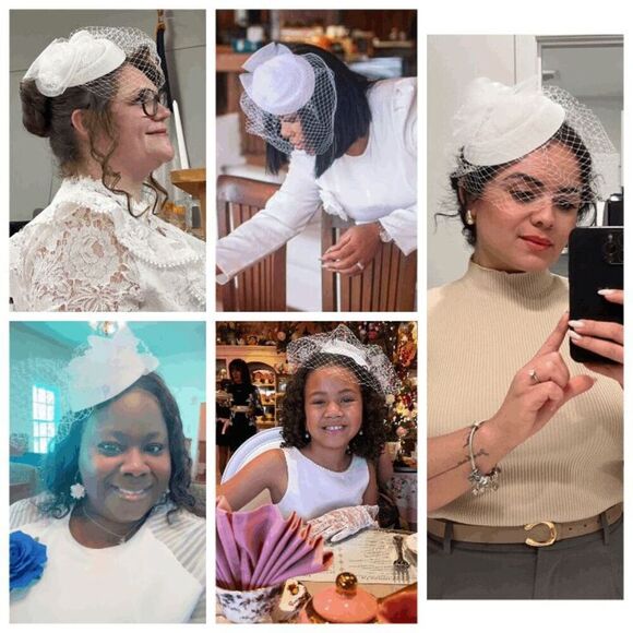 🤍 Pinup Accessory 1950s Retro Vintage Fascinator Bridal White Pillbox Veil Hat - Picture 8 of 15